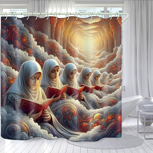 Bright Fabric Shower Curtains, Nun Themed Design Art Shower Curtains, Bathroom Decor Set, 12 Shower Curtain Hooks (72 "Wx72 L) Inch Waterproof Shower Curtain.