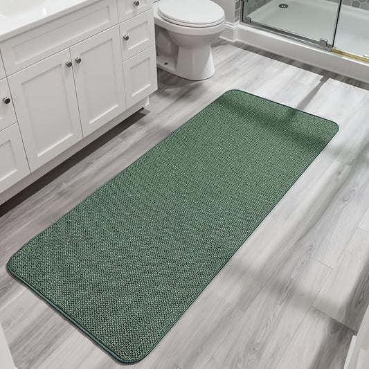 Bath Mat,Ultra Thin Bathroom Runner Rugs,Large Bath Mats for Bathroom,Quick Dry,Non-Slip,Machine Washable,Low Pile,Bath Rug,Shower Outside,Sink,Home Decor Accessories.Green,2'x6'(24x72inch)