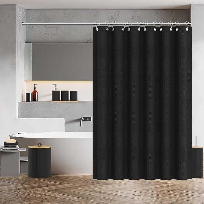 Bathroom Accessories Set 22 Pcs, Complete Bathroom Decor Set with Shower Curtain, Hooks, Waste Bin, Soap Dispenser, Toothbrush Holder, Black Bathroom Accessory Kit for Home Decor