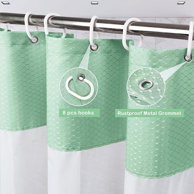 UFRIDAY Waffle Weave Fabric Shower Curtain with Mesh Window, Heavy Duty Decorative Bathroom Curtain with White Pique Pattern, Spa-Like Hotel Luxury, Water-Repellent,72 x 72 Inches