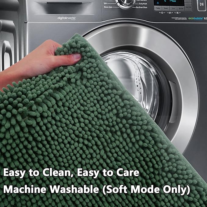 BOANKODU Bathroom Set - 2 Piece Soft Chenille Bath Rugs, Non-Slip, 32x20 + 20x20 Inch U Shape, Machine Washable (Dark Green)
