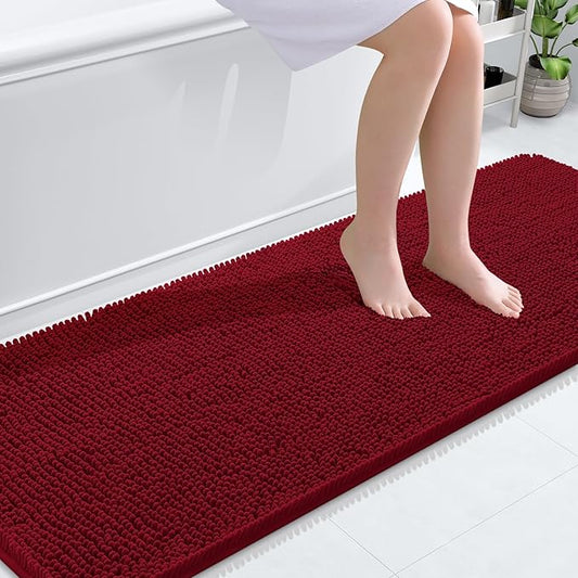 OLANLY Bathroom Rugs 70x24, Extra Soft Absorbent Chenille Bath Rugs, Rubber Backing Quick Dry, Machine Washable Bath Mats for Bathroom Floor, Tub and Shower, Home Decor Accessories, Red