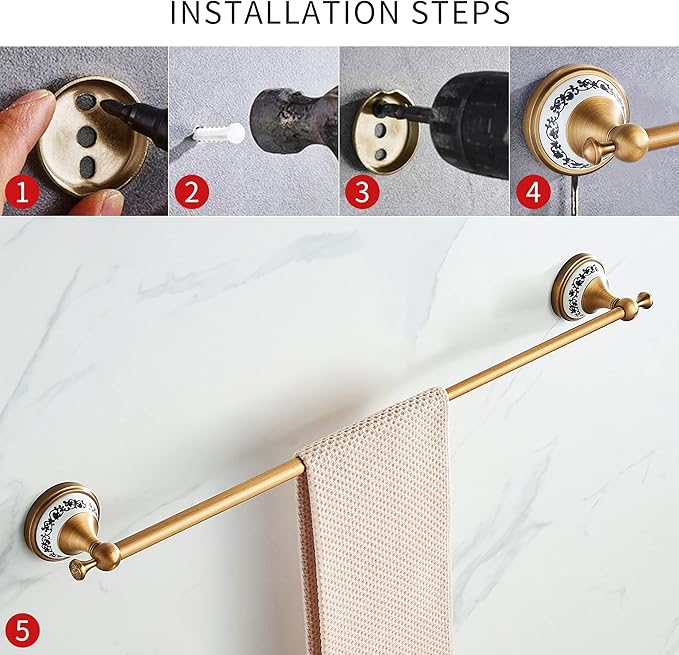 Antique Bronze Bathroom Hardware Set,Adjustable Towel Rack, Toilet Roll Paper Holder,Hand Towel Holder,Hook, Bathroom Accessories Set Wall Mounted