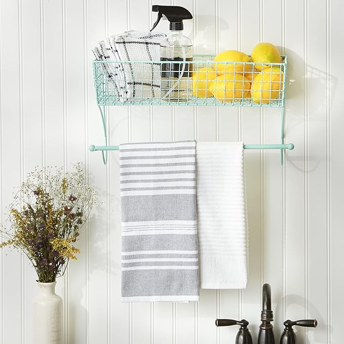 DII Rustic Farmhouse Bathroom Décor, Metal Storage, Large Towel Bar, Aqua