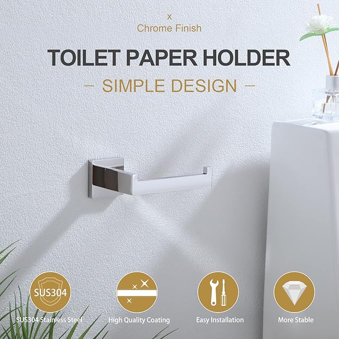 KOKOSIRI Toilet Paper Holder Chrome Toilet Roll Holder for Bathroom Kitchen Washroom T-304 Polished Stainless Steel Wall Mounted, 2 Pack, B2003CH-P2
