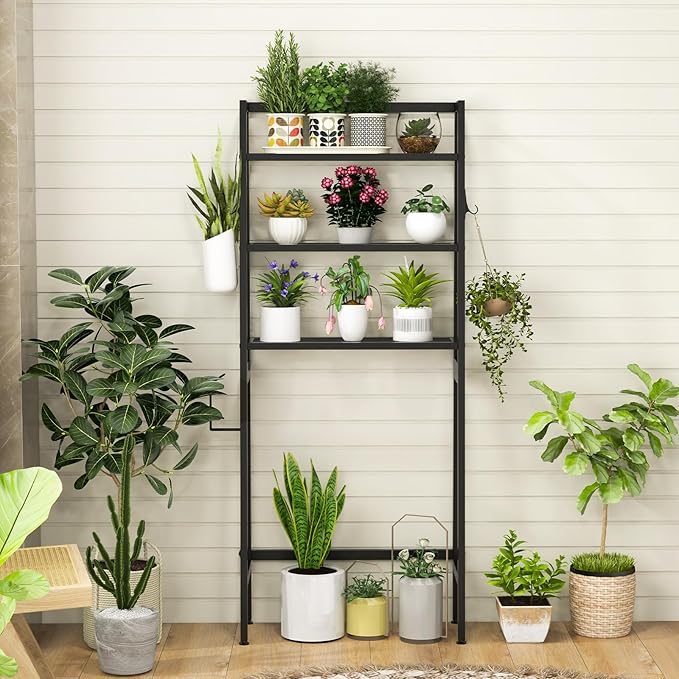 Nightcore Over-The-Toilet Storage, 3-Tier Freestanding Bathroom Organizer Shelf w/ 2 Hanging Hooks & Toilet Paper Holder, Multifunctional Metal Toilet Storage Rack for Bathroom Laundry (Black)