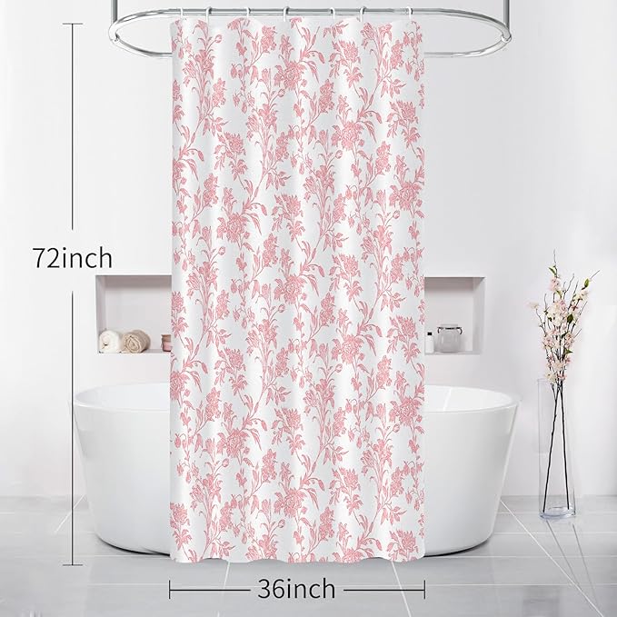 Seorsok Pink Shower Curtain,Sage Cotton Floral Cottagecore,Elegant Floral Fabric Shower Curtain Machine Washable Waterproof Bathroom Decor 36'Wx72'L inches