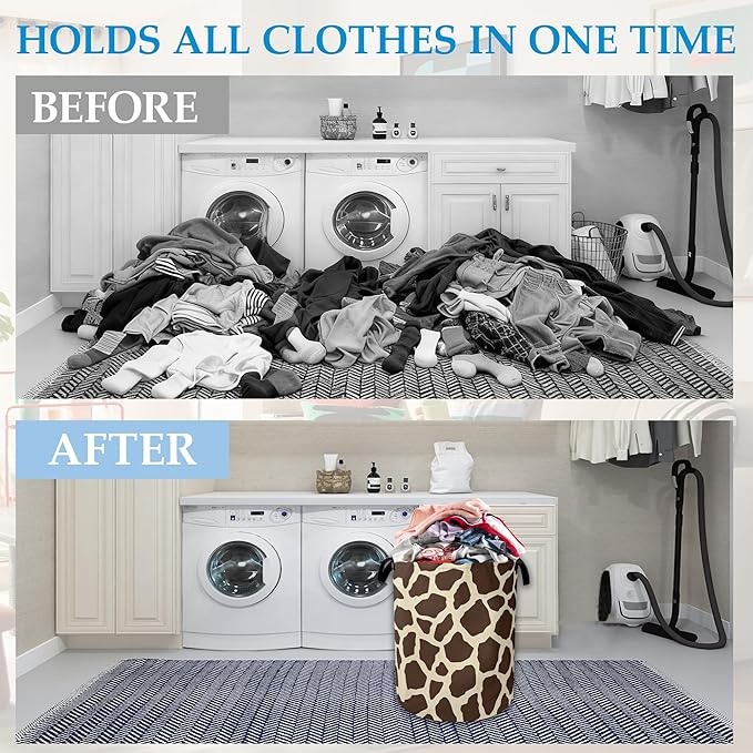 Giraffe Print Large Storage Basket Collapsible Laundry Basket Oxford Storage Bin for Toy Bins Gift Baskets Bedroom Clothes Children Nursery Hamper 16" X 20.8"