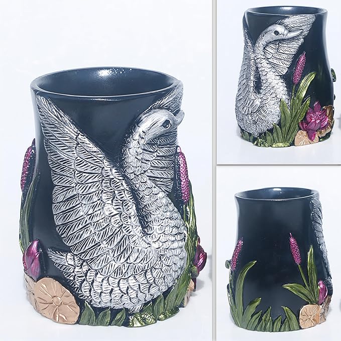 LUANT Bathroom Decor Accessories Set, 3 PCS Including Soap Dispenser, Soap Dish and Tumbler, Decorated with Black Swan