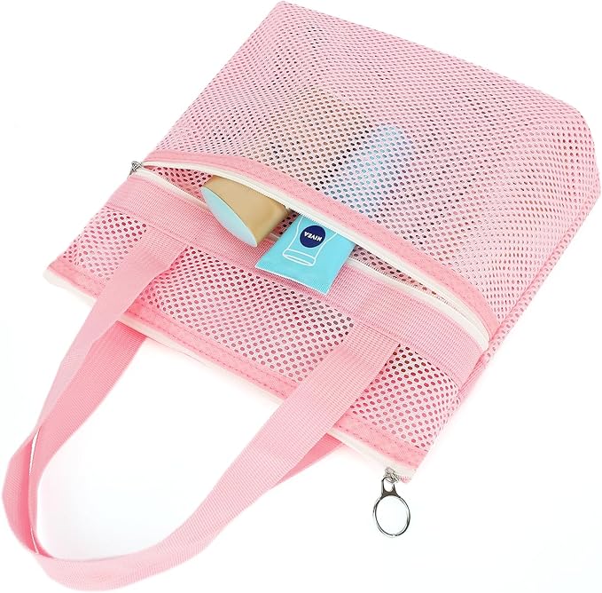 Fammart Mesh Shower Caddy Portable with Zipper & 2 Pockets - Quick Dry Shower Caddy Hanging for Travel Gym Camp Beach - Organizer Bag Bathroom Essentials for College Dorm