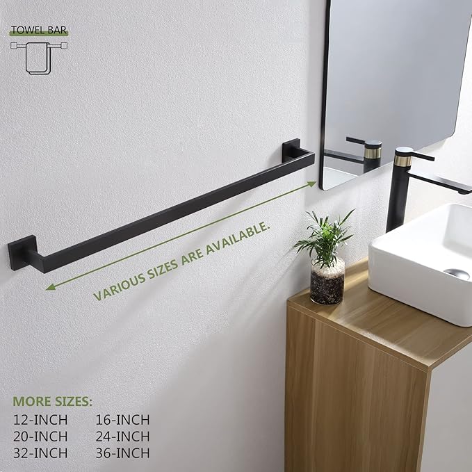 KOKOSIRI 32-Inch Single Towel Bar, Bathroom Kitchen Towel Holder, Wall Mounted SUS304 Stainless Steel Towel Rack, Matte Black, B4003BK-L32