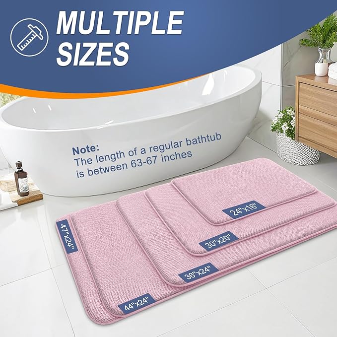 OLANLY Thick Memory Foam Bath Mat Rug 44x24, Extra Soft Absorbent Bathroom Rug, Quick Dry Bath Mats, Non-Slip, Machine Washable Carpet for Bathroom, Tub and Shower, Home Decor Accessories, Dusty Rose