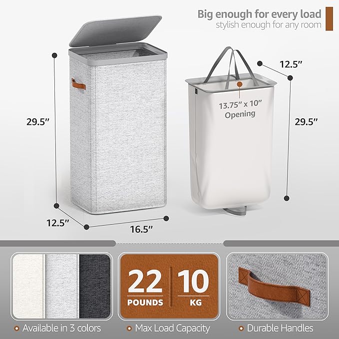 Sorbus Laundry Hamper with Lid - Collapsible Fabric Laundry Basket with Handles and Removable Laundry Bag – 26.5 Gallon (100 L) Dirty Clothes Hamper for Bedroom, bathroom and dorm (Gray)