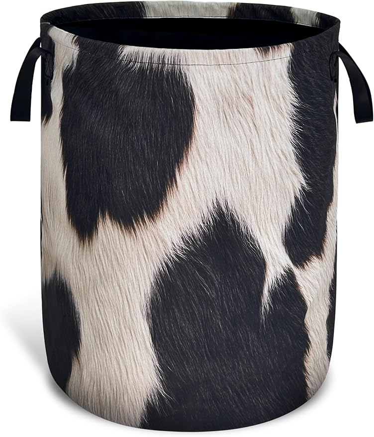 Fashion Cowhide Pattern Laundry Basket Foldable Oxford Cloth With Handle Portable Colorful Storage Basket Organizer Suitable For Laundry Room/Bedroom/Children'S Room (18.9 X 16.5 Inch)