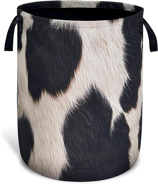 Fashion Cowhide Pattern Laundry Basket Foldable Oxford Cloth With Handle Portable Colorful Storage Basket Organizer Suitable For Laundry Room/Bedroom/Children'S Room (18.9 X 16.5 Inch)