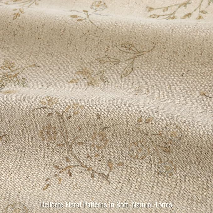 Beige Floral Farmhouse Vintage Linen Shower Curtain, French Country Shower Curtains for Bathroom, 72Wx72H