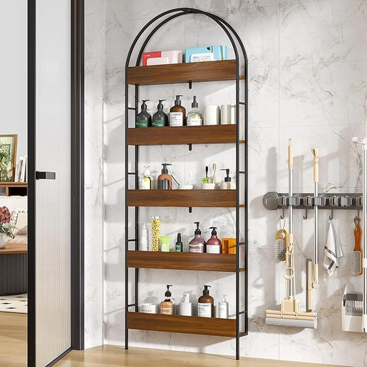 Behind The Door Storage, 5-Tier Narrow Bathroom Shelf, Slim Space-Saving Storage Organizer, Freestanding Shelving Unit for Laundry Room, Pantry, Kitchen, Closet & Small Spaces