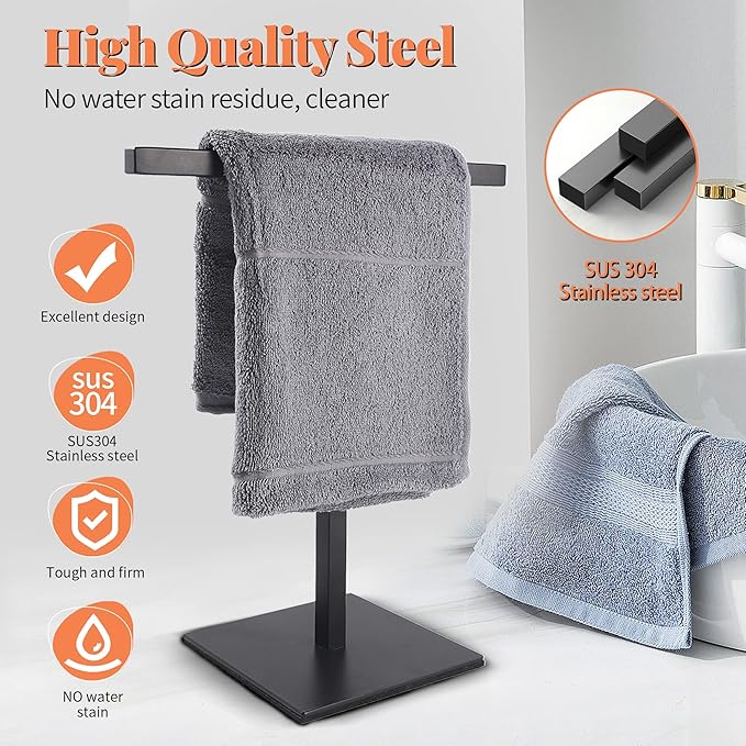 Bathroom Hand Towel Holder Stand???T-Shape Hand Towel Holder Stand SUS304 Stainless Steel for Bathroom???Kitchen or Vanity Countertop