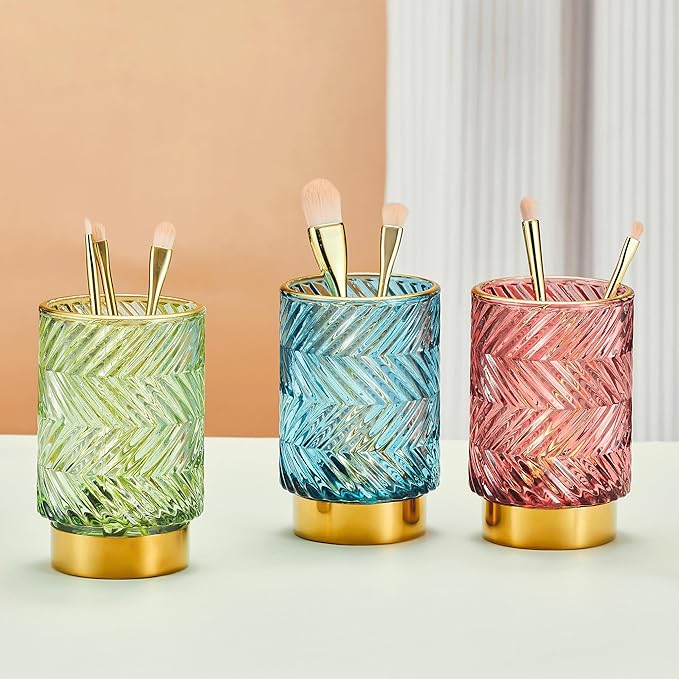 Makeup Brush Holder Organizer,Toothbrush Holders,Desk Pen Pencil Holder,Multifunctional Vintage Glass Brush Cup???A40-1-US???