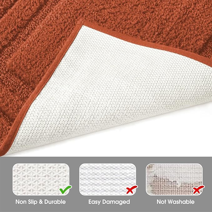 HOMEIDEAS Bathroom Rugs Sets 3 Piece, Super Soft and Absorbent Non Slip Microfiber Toilet Bath Mat with U-Shaped (Burnt Orange)
