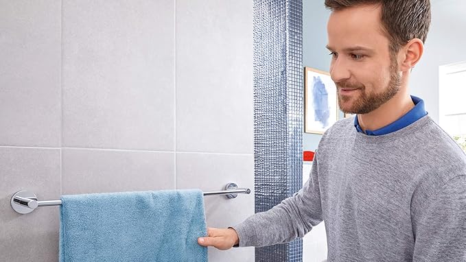 tesa EXXCELLENT Towel Rail - self-Adhesive Metal Towel Ring for Bathroom - Chrome Metal - Simple Installation - 156 mm x 185 mm x 45 mm