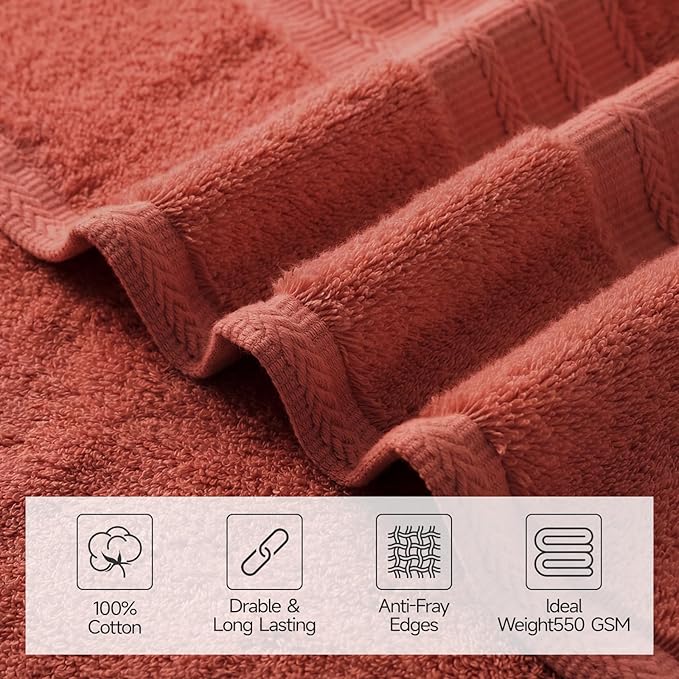 REDKISS 8 Piece Orange Towels Set - 100% Cotton Towels Set with 2 Large Bath Towels, 2 Hand, 4 Washcloths, 600 GSM Highly Absorbent Bath Towel Sets, Orange Quick Dry Shower Towel for Family Dorm Gym