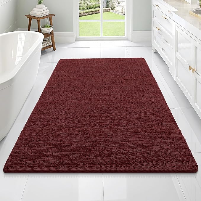 OLANLY Bathroom Rugs 70x46, Extra Soft Absorbent Chenille Bath Rugs, Rubber Backing Quick Dry, Machine Washable Bath Mats for Bathroom Floor, Tub and Shower, Home Decor Accessories, Andorra Red-Brown