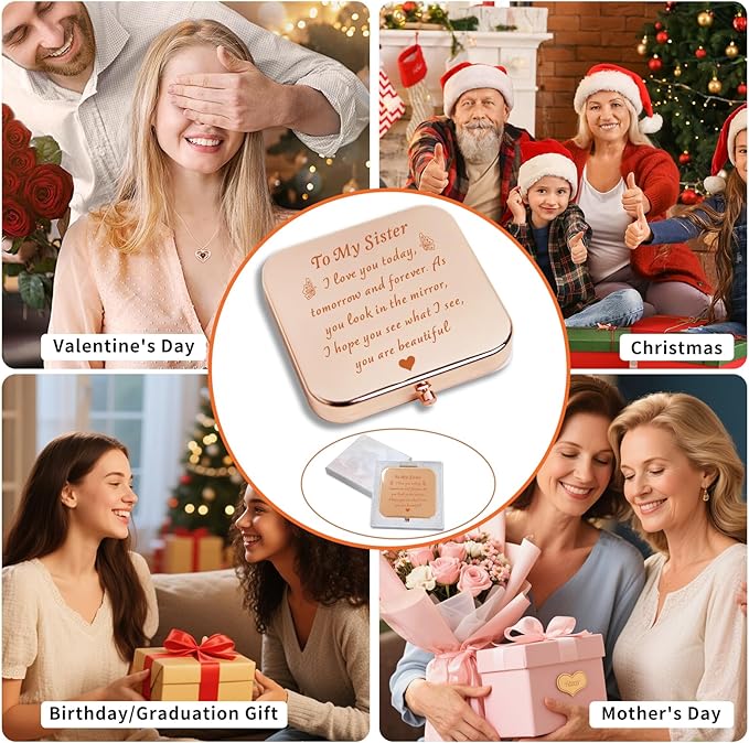 Sister Birthday Gifts Compact Mirror, Sisters Gifts from Sister, Birthday Gifts for Sister from Sister Brother Friend for Her, Sentimental Friend Gift Ideas for Sisters Women