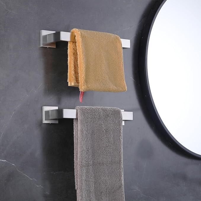 LANC 12-Inche Towel Bars for Bathroom Wall Mounted 30-CM Brushed Nickel Bath Towel Ring Stainless Steel Total-14?€? Towel Rails for Kitchen Hand Towel Holder Racks Hanger Towel Rods, A8804BN-3P1