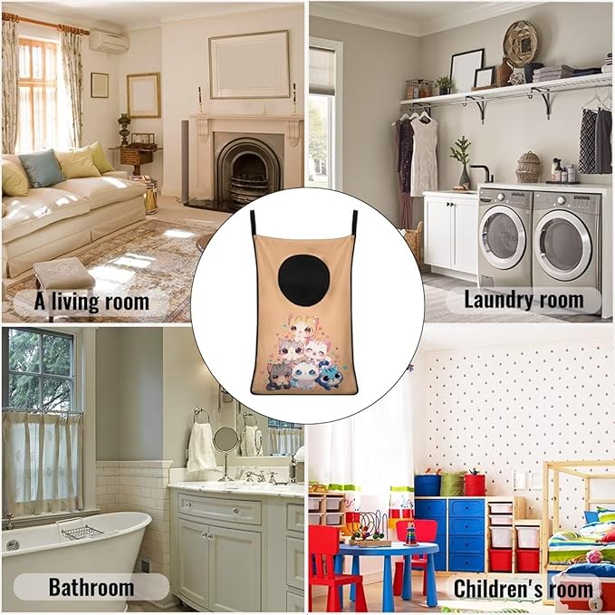 ZFRXIGN Cats Hanging Hampers for Laundry Over The Door Laundry Hamper Dirty Clothes Storage Orange Laundry Baskets Space Saving Hamper Zipper Closure Toy Organizers Home Decor