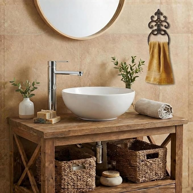 2 Pcs Dark Rust Vintage Cast Iron Solid Towel Ring Fleur De Lis Design Antique Towel Holder for Bathroom Kitchen Accessories Wall Mounted Christmas Party Gifts