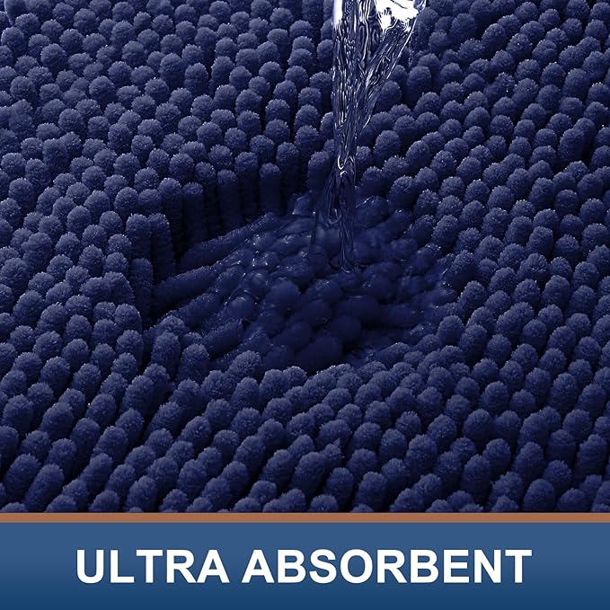 Smiry Luxury Chenille Bathroom Rugs 44x24, Extra Soft and Absorbent Shaggy Bath Mat, Machine Washable, Non-Slip Plush Carpet Runner for Tub, Shower, and Floor, Home Decor Accessories, Navy Blue