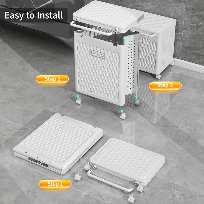 Laundry Hamper with Wheels and Lid, Foldable Clothes Basket for Small Spaces, Rolling Laundry Bin for Laundry Bathroom Bedroom Gym Room