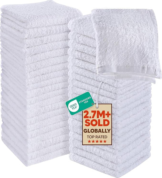 Utopia Towels 60 Pack Cotton Washcloths Set, 100% Ring Spun Cotton, Premium Flannel Face Cloths, Highly Absorbent and Soft Feel Fingertip Towels, White