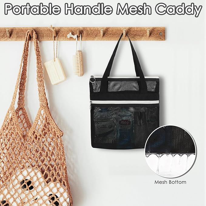 GYEUKHAM Mesh Shower Caddy Portable Shower Bag for Travel, Gym, Camping – Quick-Dry Hanging Toiletry Organizer with Zipper Pockets for Bathroom Essentials,Black