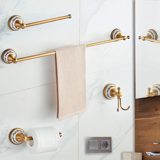 Antique Bronze Bathroom Hardware Set,Adjustable Towel Rack, Toilet Roll Paper Holder,Hand Towel Holder,Hook, Bathroom Accessories Set Wall Mounted