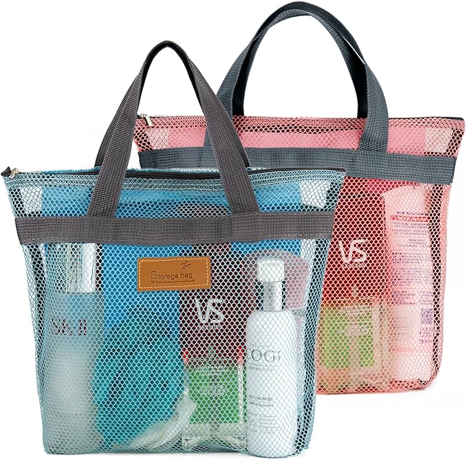 TOPASION Mesh Shower Caddy Bag Portable Hanging Toiletry and Bath Organizer with Zipper for Travel, Gym, Camping, College Dorms, Beach