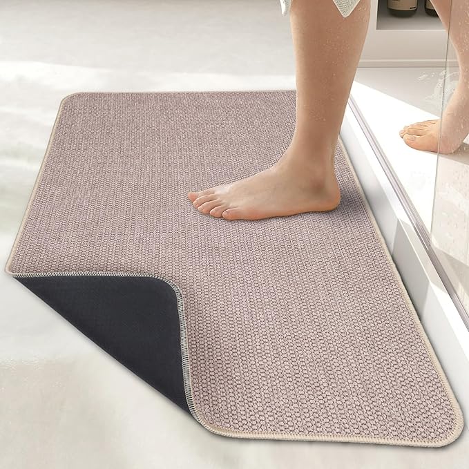 Bath Mat,Ultra Thin Bathroom Runner Rugs,Large Bath Mats for Bathroom,Quick Dry,Non-Slip,Machine Washable,Low Pile,Bath Rug,Shower Outside,Sink,Home Decor Accessories.Beige,2'x6'(24x72inch)