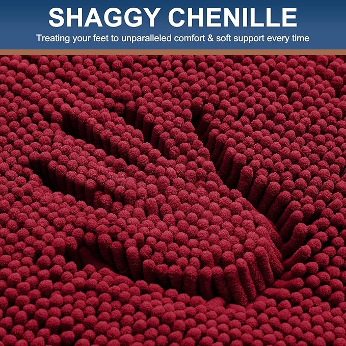 Smiry Luxury Chenille Toilet Rugs U-Shaped 20x20, Soft Absorbent Non-Slip Contour Bathroom Rugs for Toilet, Machine Washable Contoured Bath Mats, Red