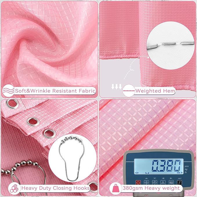XLHOMO Bathroom Sets with Shower Curtain and Rugs, 27PCS Pink Bathroom Accessories Set with Trash Can, Pink Shower Curtain Set, No Slip Super Absorbent Bathroom Rugs