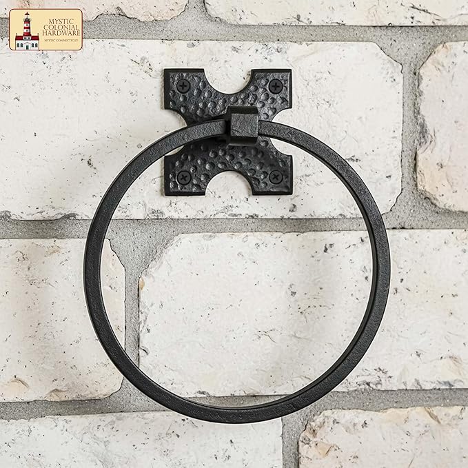 Mystic Colonial Cast Iron Towel Bar Rustic Wall Mounted Metal Rack for Bathroom, Kitchen, or Entryway � Black Heavy-Duty Towel Holder (6.25"", Rustic Iron Wall Mounting)