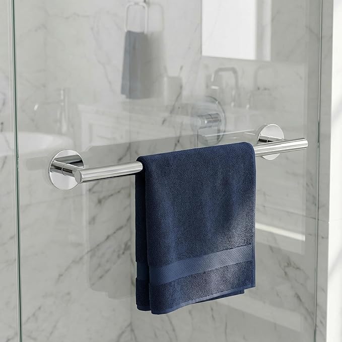 Self-Adhesive Towel Bar 16" - No Drill Chrome Bathroom Towel Rack, Wall Mount Towel Holder, Rustproof Stainless Steel Adhesive Command Strip Towel Bar for Bathroom Wall