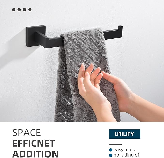 Angle Simple Bathroom Towel Holder, SUS 304 Stainless Steel Hand Towel Hanger Rack for Kitchen Wall, Matte Black, 10.24 Inches