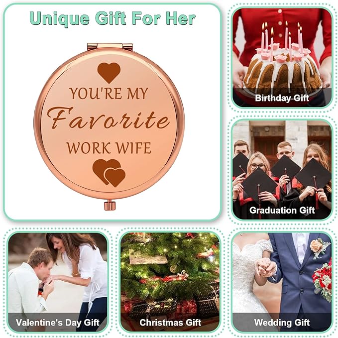 Work Wife Gifts for Women Compact Makeup Mirror for Colleague Work Wife Coworker Leaving Gifts Farewell Present Appreciation Present Thank You Folding Makeup Mirror Birthday Retirement
