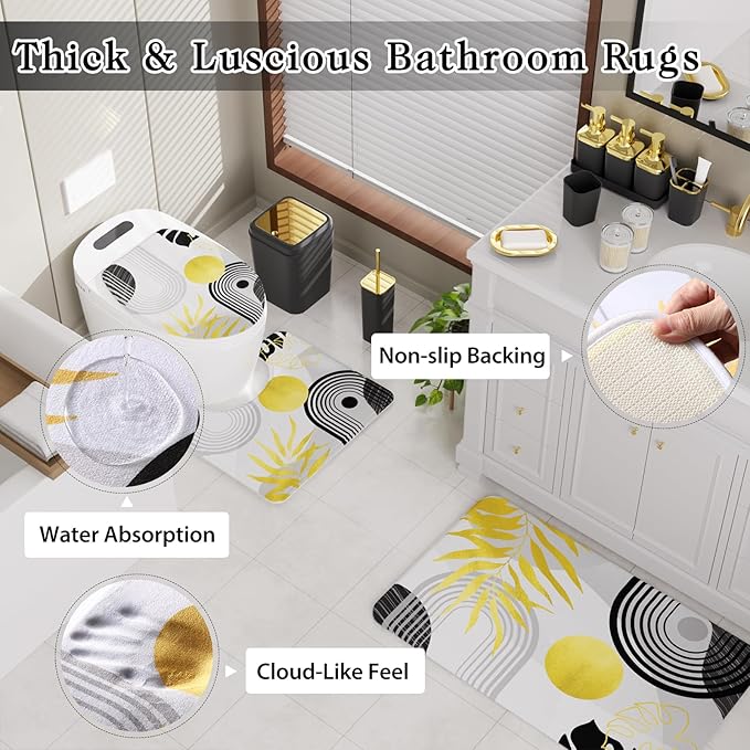 Bathroom Accessories Set - 27PC Bathroom Sets with Shower Curtain and Rugs, Black Bathroom Set, Black Bathroom Accessory Set with Trash Can, Toilet Brush & 3 PC Soap Dispensers