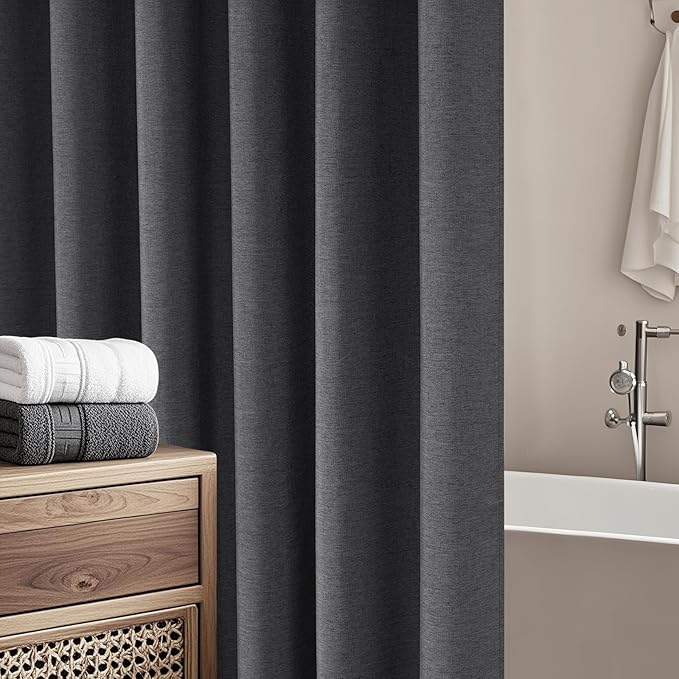 Rustic Country Linen Look Shower Curtain Charcoal Grey, Heavyweight Faux Linen Polyester Fabric Shower Curtain Water-Resistant, 72 x 72 Inch Dark Gray Bath Curtain Washable for Bathroom Hotel