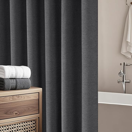 Rustic Country Linen Look Shower Curtain Charcoal Grey, Heavyweight Faux Linen Polyester Fabric Shower Curtain Water-Resistant, 72 x 72 Inch Dark Gray Bath Curtain Washable for Bathroom Hotel