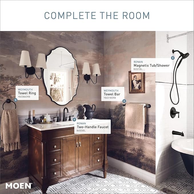 Moen YB2286ORB Brantford Collection Traditional Single Post Bathroom Hand Towel Ring, Oil-Rubbed Bronze