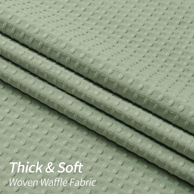 MitoVilla Green Waffle Small Stall Half Size Farmhouse Fabric Narrow Shower Curtains, 36 x 72, Sage Green, 36 inch Weighted Set