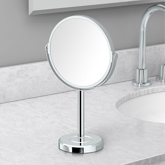 Gatco 1386C Latitude II Minimalist 3X Magnifying Makeup Mirror, Countertop Bathroom Vanity Mirror, 12.5-Inch H, Chrome